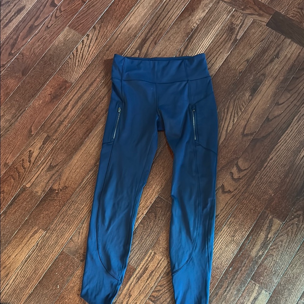 Blue High-Waisted Leggings with Zipper Pockets
